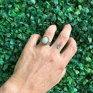 Vintage Handmade 925 Silver Oval Larimar Cabochon Ring Filigree Size 6